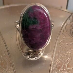 Stunning Natural Ruby Zoisite Sterling Silver Statement Ring